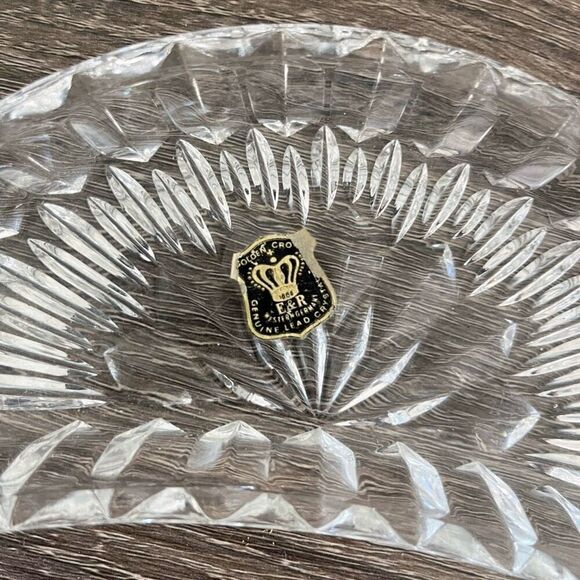 Golden Crown Vintage Crystal Crescent Shaped Trinket Dish - Picture 2 of 3